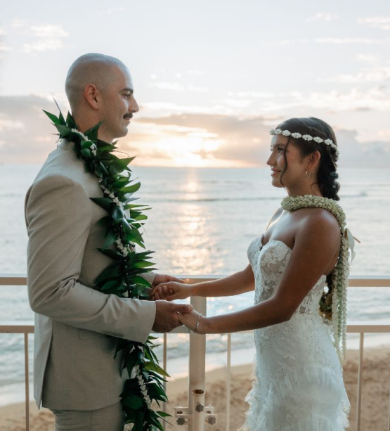 Wedding couple on terrace