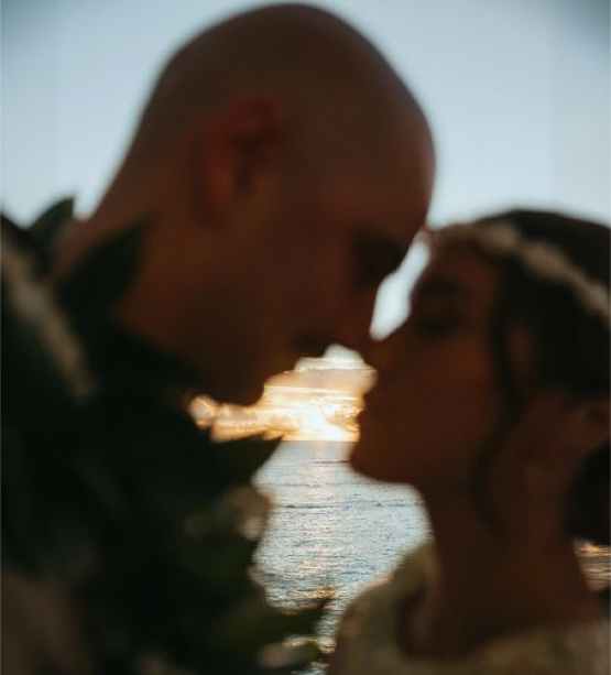 Wedding couple on terrace